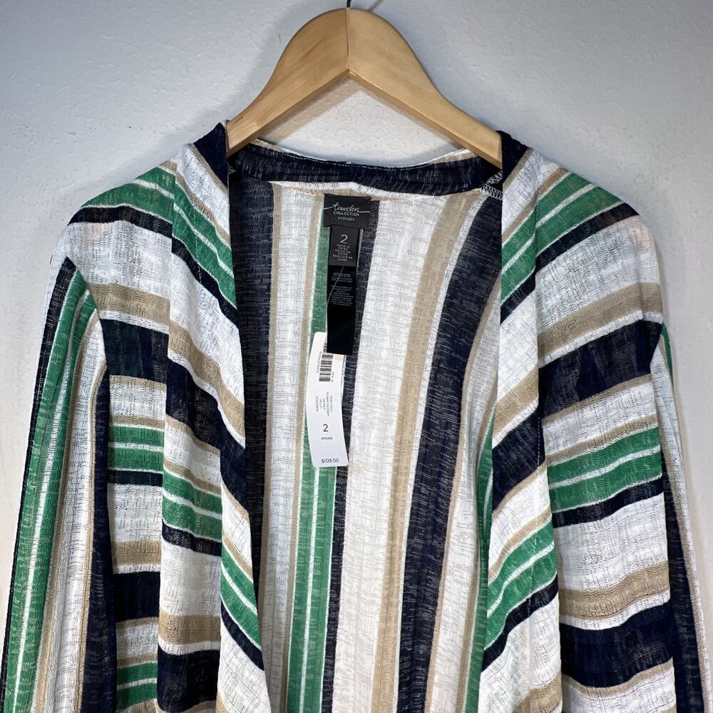 Chico's 2 chicos large Travelers Jacket Striped Cardigan Sweater Green NWT - Picture 7 of 11